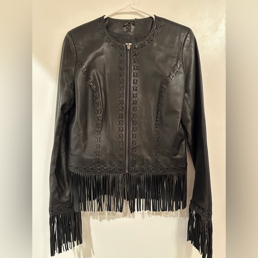 Black leather frilly jacket #black #leatherjacket #YKK #edgy #cowgirl